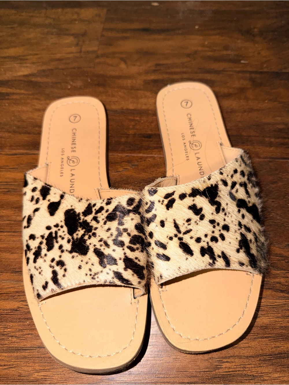 NEW Chinese Laundry Leopard-Print Slide Sandals in Tan and Black
